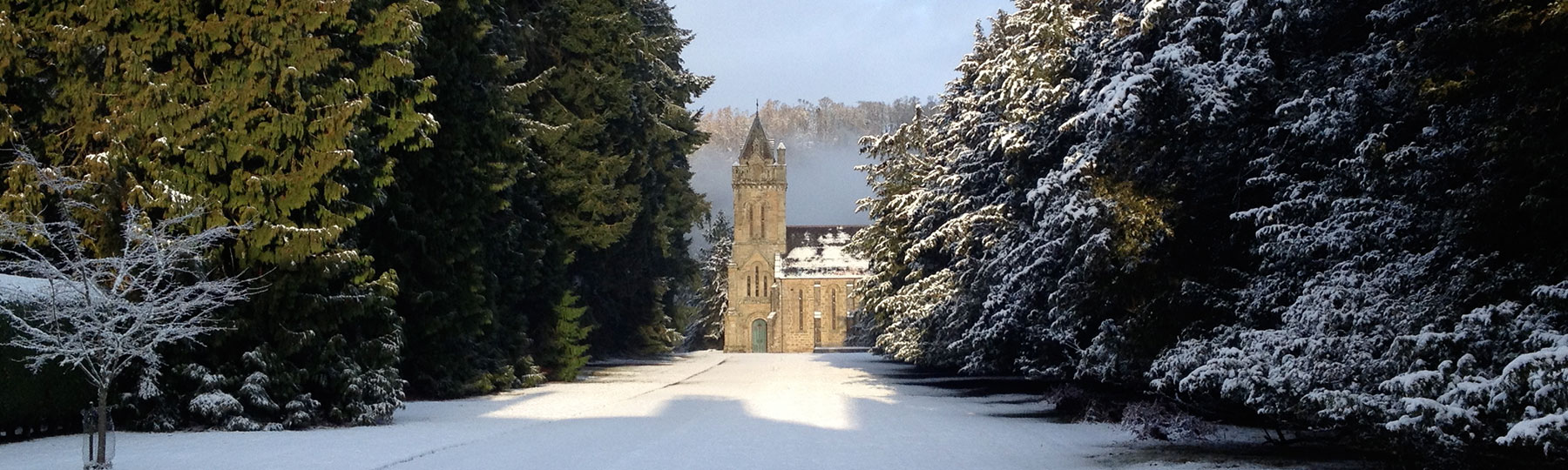 Murthly chapel dusted with snow on a winter morning