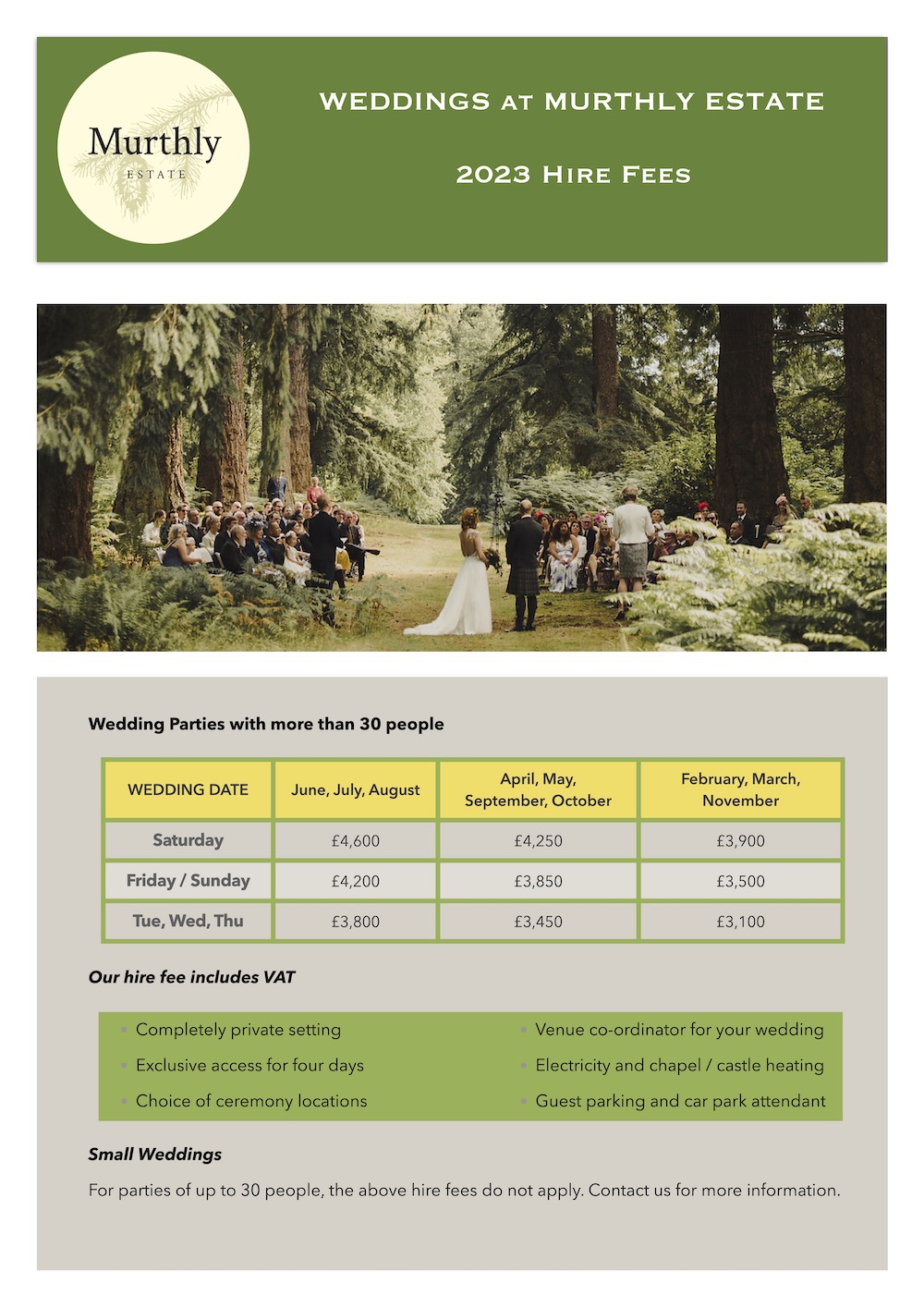 2023 - Wedding pricing at Murthly Castle